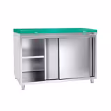 Radni ormarić od nehrđajućeg čelika PREMIUM - 1400x700 mm - Sa kliznim vratima bez poleđine uklj. ploča za rezanje