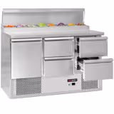 Comptoir de préparation réfrigéré ECO - 1365x700mm - avec 1 Porte & 4 Tiroirs GN 1/1 - À capot inox 8x GN 1/6