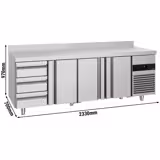 Kühltisch PREMIUM - 2330x700mm - mit 3 Türen - 3 Schubladen - mit Aufkantung