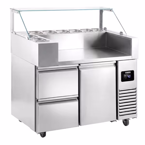 Banco preparazione refrigerato - 1210mm - 1 porta e 2 cassetti - per 9x GN 1/6