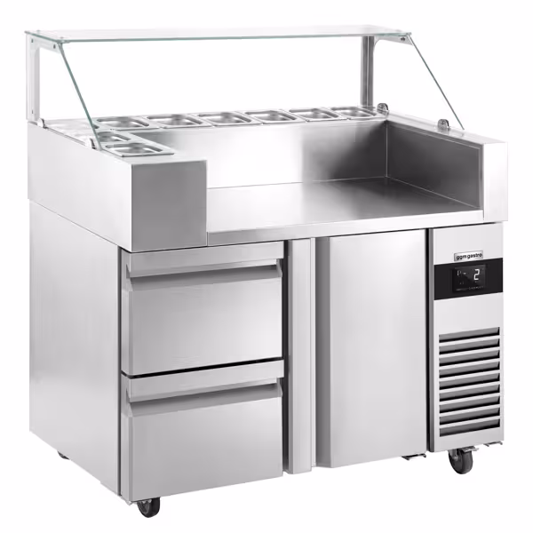 Mesa de preparação refrigerada Mini - 1210x700mm - com 1 porta & 2 gavetas - para 9x GN 1/6