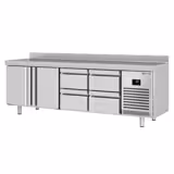 Table réfrigérée Premium PLUS - 2452 x 600 mm - avec 2 portes - 4 tiroirs - avec dosseret