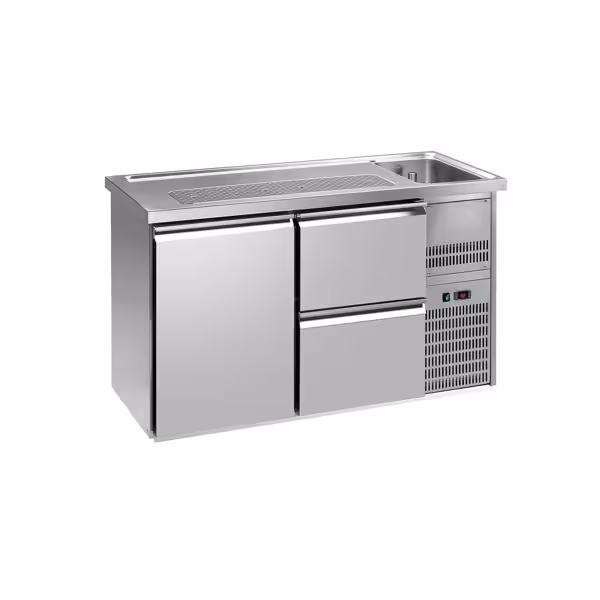 Comptoir de bar réfrigéré Premium PLUS – 1550 × 700 mm – 1 porte & 2 tiroirs