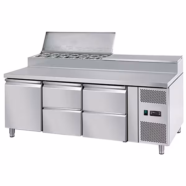 Zubereitungstisch PREMIUM - 1800mm - für 8x GN 1/3 - 1 Tür & 4 Schubladen