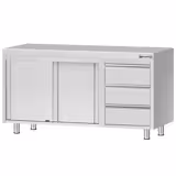 Armoire de travail inox ECO - 1400x600mm - avec 3 tiroirs à droite sans rebord	