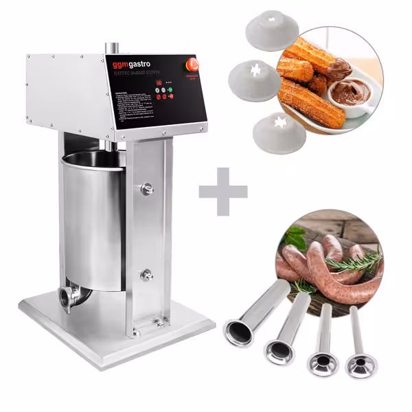 Elektrischer Wurstfüller & Churro-Maschine - 20 Liter - 180 Watt - Edelstahl - inkl. 4 Wurstfüller- & 3 Churro-Aufsätze