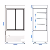 Kakkuvitriini - 850 l - 1000 mm - kaksinkertainen lasi - 3 hyllyä - LED-valaistus - liukuovet - musta