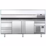 Banco pizza refrigerato PREMIUM PLUS - 2305x800mm - con 2 porte & 2 cassetti - piano in granito - con vetrina ingredienti refrigerata superiore - 11x GN 1/4
