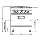 Cucina a gas professionale - PAOLO 900 - 800x900x940mm - 44,68 kW - 4 fuochi - su armadio chiuso - forno elettrico ventilato - 4,68 kW - alta potenza