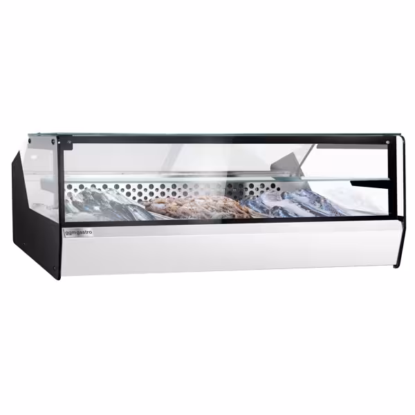Vitrine Refrigerada de bancada - 870mm - para peixe e carne - para 3x GN 1/1 - portas traseiras deslizantes em plexiglass