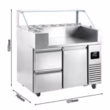 Commercial Refrigerated Prep Table PREMIUM – Glass Top – 1 Door – 2 Drawers – 1210 mm – for 9× GN 1/6 – No storage racks included