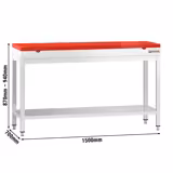 Rvs werktafel PREMIUM - 1500x700mm - met onderblad - verstevigd werkblad - incl. snijplank (HDPE) rood
