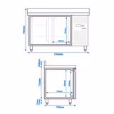 Mostrador refrigerado ECO - 1360x700mm - de trabajo con peto posterior - 2 puertas - GN 1/1 - refrigeración ventilada