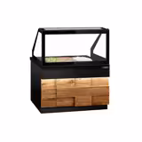Saladette TORONTO - 1250mm - houtlook front - 2 deuren - met rechte glazen opzetvitrine voor 3x GN 1/1 - granieten werkblad