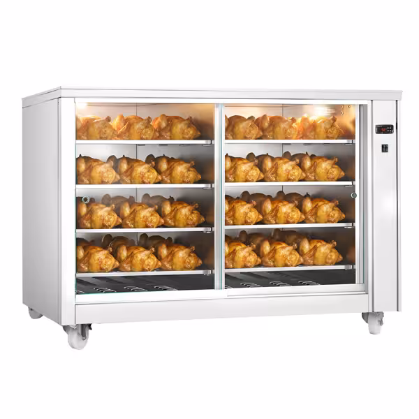 Armário de aquecimento para alimentos - 2kW - portas de correr em vidro - traseira fechada - 8 prateleiras - 1395x910x1020mm