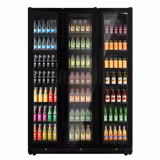Commercial Beverage Display Fridge - 1500mm - 975 Litres - with 3 hinged glass doors - LED lighting - Temperature range 0 to 7 °C - Black