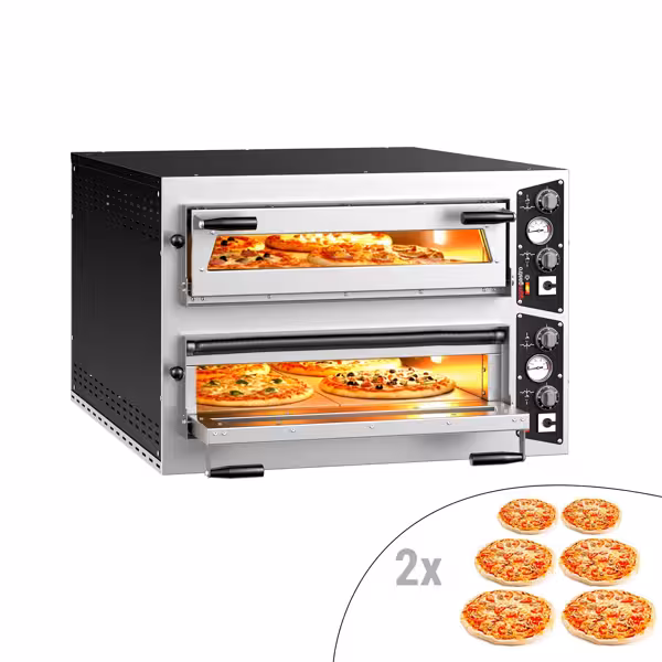 Elektrische pizzaoven (chamotte bakvloer) - 990x1270x680mm - 2 kamers - 2x6 pizza’s Ø35cm (diep) - tot 450°C - Handmatig