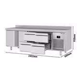 Koelwerkbank Premium PLUS - 2452x600mm - met 2 deuren & 4 laden & met achterwand