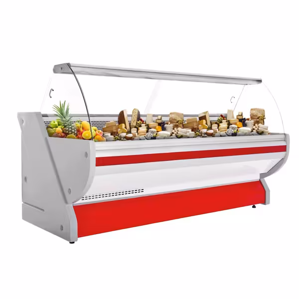 Kühl-/ Fleischtheke - 3000mm - Rot - mit Fleischlicht & beleuchteter Frontblende