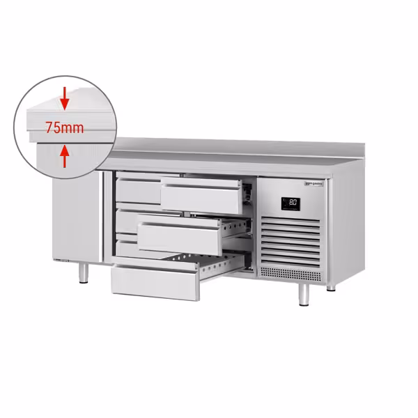 طاولة مبردة PREMIUM PLUS - 1960x600mm - مع 1 باب - مع 6 درج - حاجز خلفي