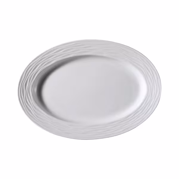 (12 st) SEA WAVE - Fat - ovalt - porslin - 28x28 cm - vit