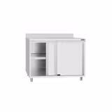 Tavolo armadiato in acciaio inox ECO - 1000x700 mm - con anta scorrevole e alzatina	