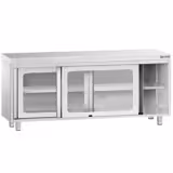 Rozsdamentes acél munkaszekrény PREMIUM - 2000x600 mm - üveg tolóajtós