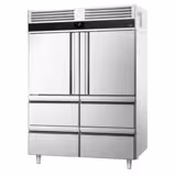 Upright Fridge Stainless steel PREMIUM - GN 2/1 - 1400L - with 2 half doors & 4 drawers