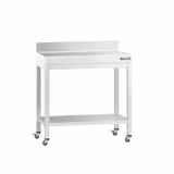 PREMIUM stainless steel workbench - 700x700mm - with base shelf, upstand & castors