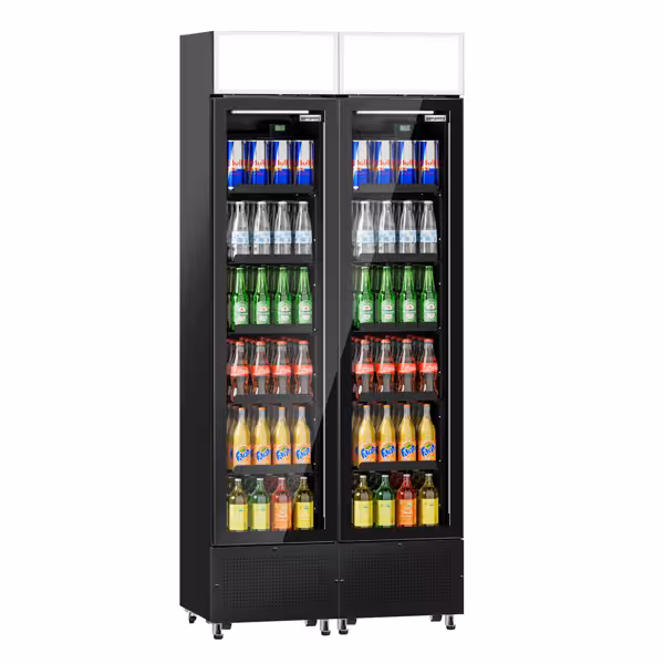 (2 Stück) Getränkekühlschrank - 290 Liter - rahmenloses Design - mit 2 Glastüren & Werbedisplay