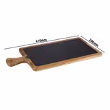 (6 st) Serveringsbräda - FUSIONA - 2-delars set - inkl. naturskifferplatta - akacieträ - 410x200 mm