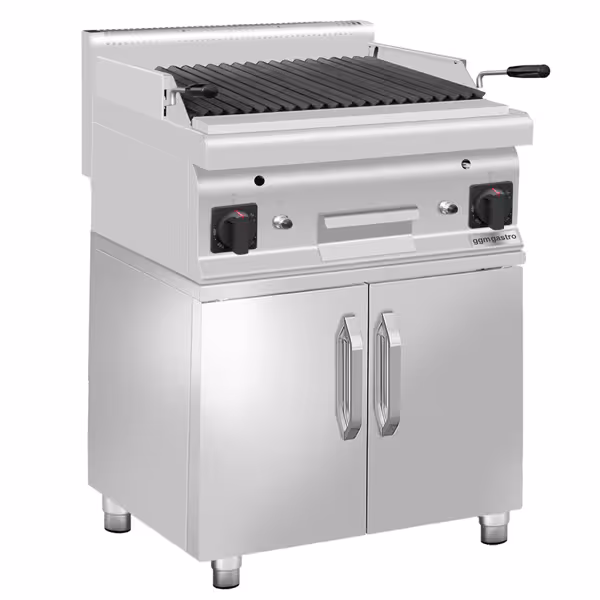 Gas lavasteengrill - 10,6 kW - Kantelbare grillrooster - incl. onderstel met 2 deuren