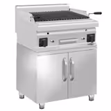 Barbacoa de piedra volcánica a gas (10,6 kW) - parrilla inclinable - incluida subestructura con 2 puertas