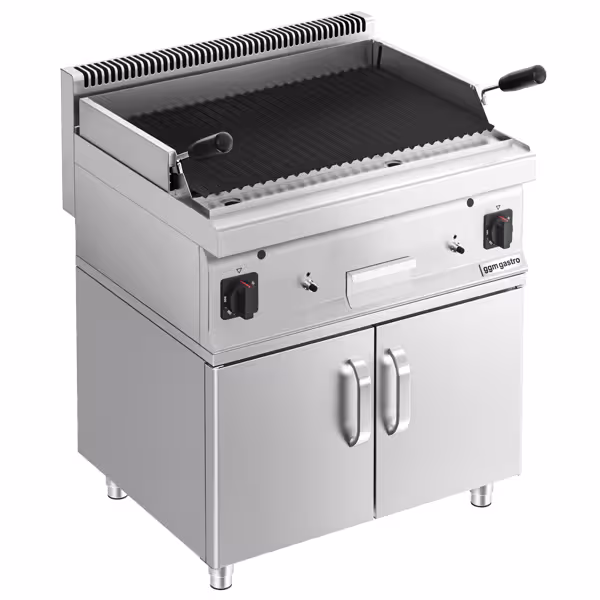 Gas Lavasteingrill - 10,6 kW - Grillrost neigbar - inkl. Unterbau mit 2 Türen