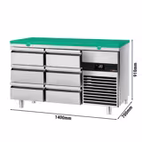 Koelwerkbank PREMIUM - 1400x700mm - 281 liter - met 6 laden - incl. snijplank groen - zonder opstand