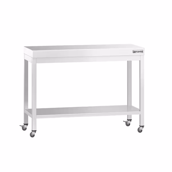 Masă de lucru din oțel inoxidabil PREMIUM – 1000 x 800 mm – cu blat inferior și role