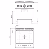 Cucina in vetroceramica professionale - PAOLO 700 - 12,8 kW - 4 piastre - forno elettrico ventilato - 4,7 kW