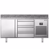 Commercial Pizza Prep Counter - Granite Top PREMIUM PLUS - 1490x700mm - with 1 doors & 3 dough drawers - incl. refrigerated topping unit - 8x GN