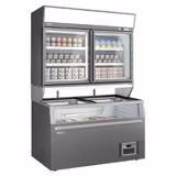 Supermarkt-Wandvrieskast - 1454mm - 232 liter - van -22 tot -18 °C - met 2 (dubbelglas) glazen draaideuren & 4 schappen - incl. diepvrieseiland - grijs