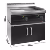 شواية مسطّحة كهربائية تجارية - 13,80 kW - أملس ومُضلّع - مساحة الشواء: 795x535mm - شامل قاعدة سفلية مع 2 باب للعربات الحرارية - بتشطيب لامع