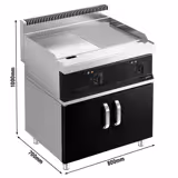 Plancha électrique - plaque acier - 2 zones - 13,8 kW - 1/2 lisse, 1/2 rainurée - Surface de cuisson : 795x535mm - incl. soubassement avec 2 portes