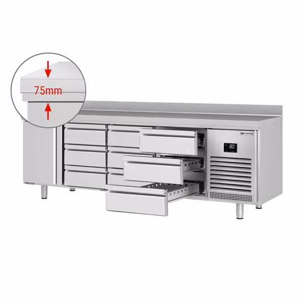 Commercial Counter Fridge PREMIUM PLUS - 2452x700mm - with 1 door - 9 drawers [1/3] - with upstand - capacity 625 litres