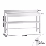 Työpöytä ruostumattomasta teräksestä PREMIUM - 1400x600mm - jalustan, korokkeen ja tukien kanssa