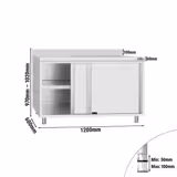 Armário baixo em aço inox FLEX ECO - 1200x600mm - com portas de correr & rebordo posterior