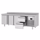 Commercial Counter Fridge PREMIUM PLUS - 2452x600mm - with 3 doors - 2 drawers (1/2 GN) - with upstand - capacity 510 litres