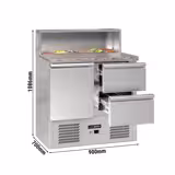 Saladette réfrigérée ECO - 903mm - 240L - 1 porte & 2 tiroirs - avec découpe pour 5x GN 1/6 & Couvercle inox - plan de travail en granit noir