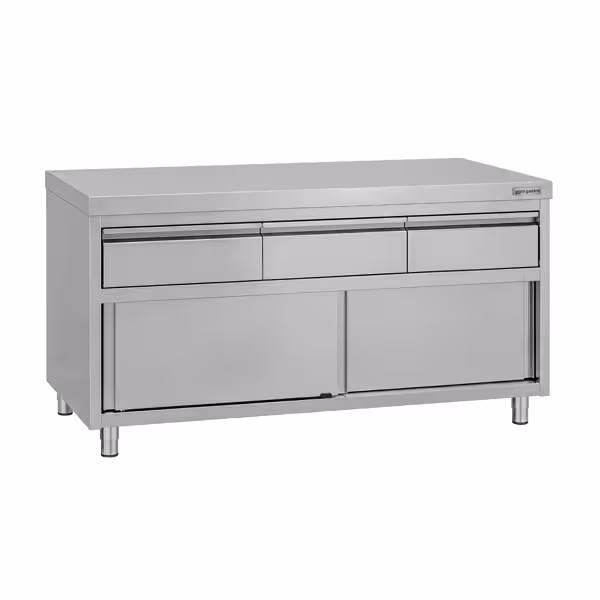 Armoire de travail en acier inoxydable ECO - 1600 x 600 mm - avec 3 tiroirs et une porte coulissante