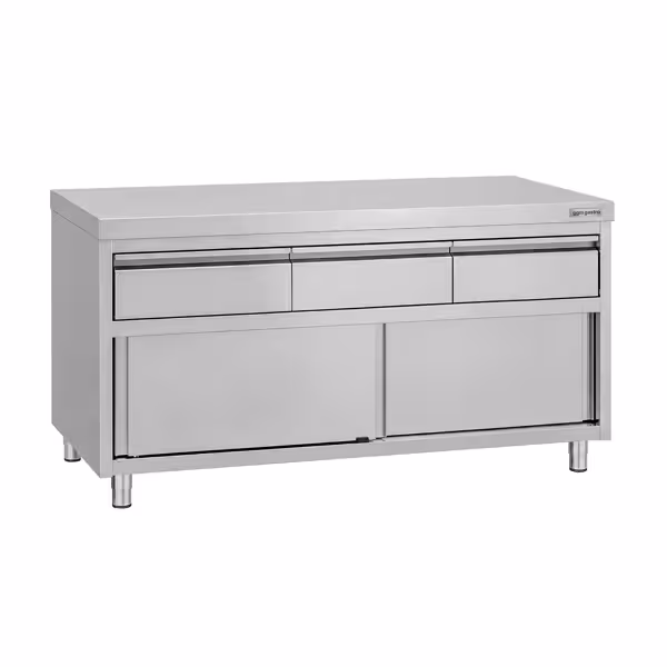 Roestvrijstalen werkkast ECO - 1600 x 600 mm - met 3 lades en een schuifdeur