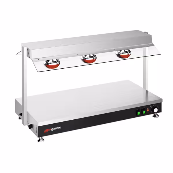 Płyta grzewcza bufetowa - ze stali nierdzewnej - 1035mm - 3x GN 1/1 - 1,50kW - z 3 lampami na podczerwień - z osłoną szklaną