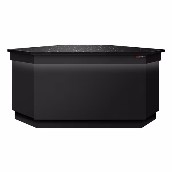 Corner Till Counter TORONTO - 1565mm - Black front panel - Black granite worktop - Matt black finish - Stainless steel body